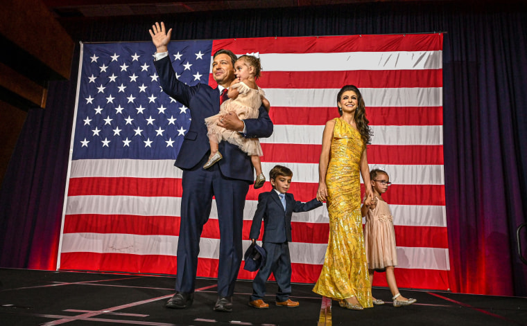 Ron DeSantis with his wife Casey DeSantis and their three children on Tuesday night in Tampa.