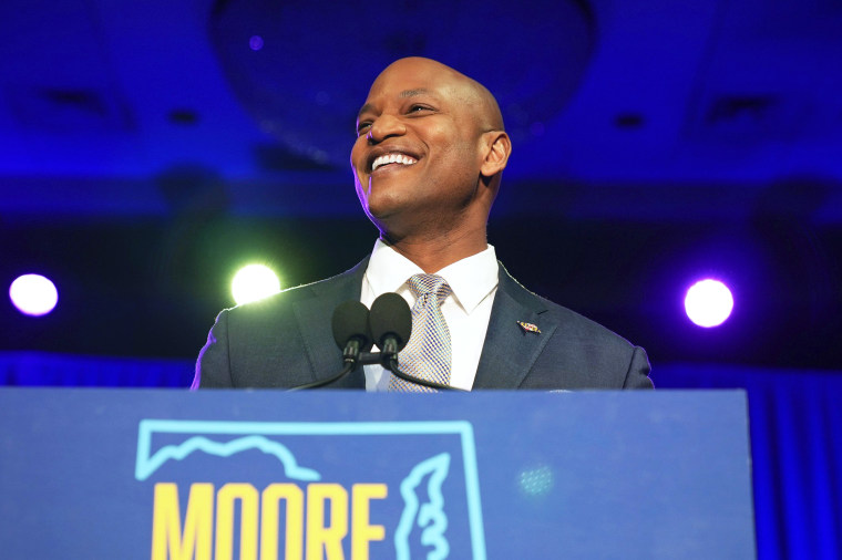 Maryland Governor-elect Wes Moore celebrates his win at an election night event
