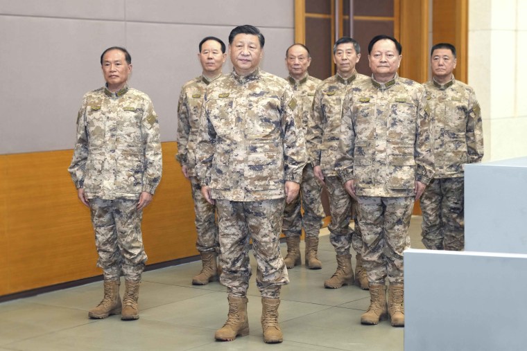 Chinese President Xi Jinping inspects a joint operations command center at an undisclosed location on Tuesday.