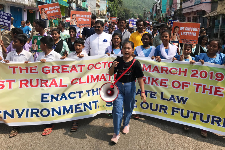 Indian climate activist Licypriya Kangujam, known as Licy, during a protest in the Indian state of Odisha in 2019.