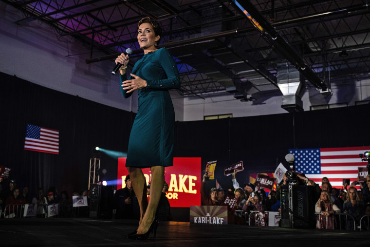 Kari Lake speaks at a rally in Scottsdale, Ariz., on Nov. 7, 2022. 