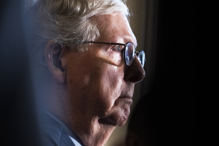 Senate Minority Leader Mitch McConnell, speaks during a news conference
