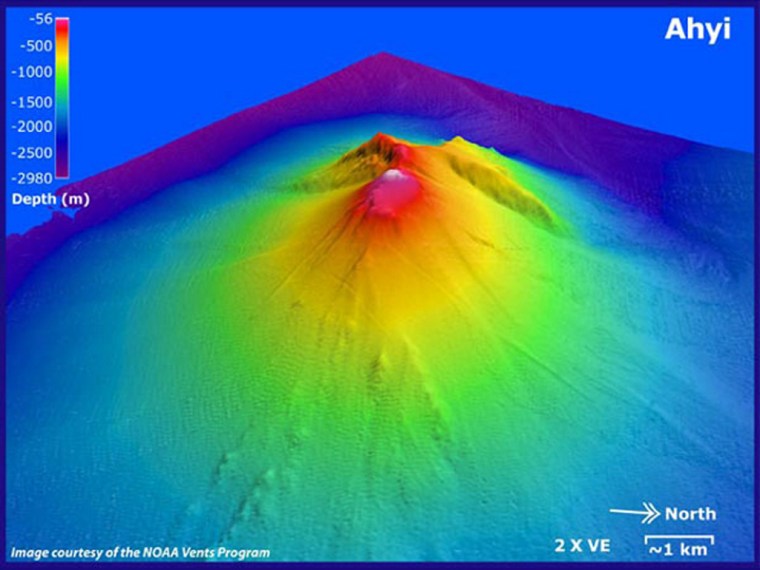 Ahyi seamount is one of a long string of submarine seamounts at the northern edge of the Northern Mariana Islands