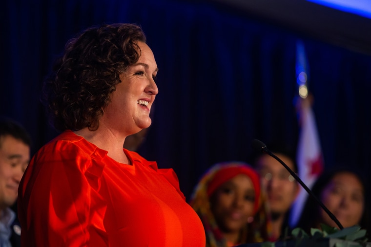 Katie Porter at an election night watch party in Costa Mesa, Calif., on Nov.  8, 2022.