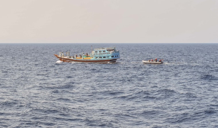 The stateless fishing boat intercepted by the Coast Guard and U.S. Navy.