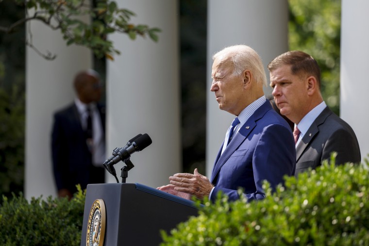 President Joe Biden speaks  about the Railway Labor Agreement alongside Marty Walsh at White House