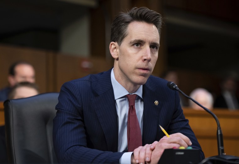 Josh Hawley during a Senate Judiciary Committee Business Meeting, at the U.S. Capitol, on Feb. 10, 2022. 