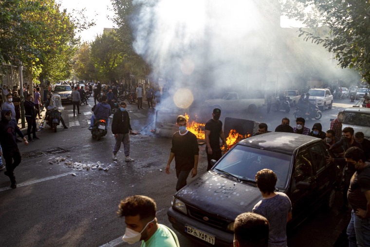Iranians protest in Tehran on Oct. 27, 2022 after the death of 22-year-old Mahsa Amini in police custody. 