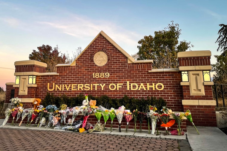 Flowers are near  astatine  a make-shift memorial honoring 4  slain University of Idaho students successful  Moscow, Idaho.