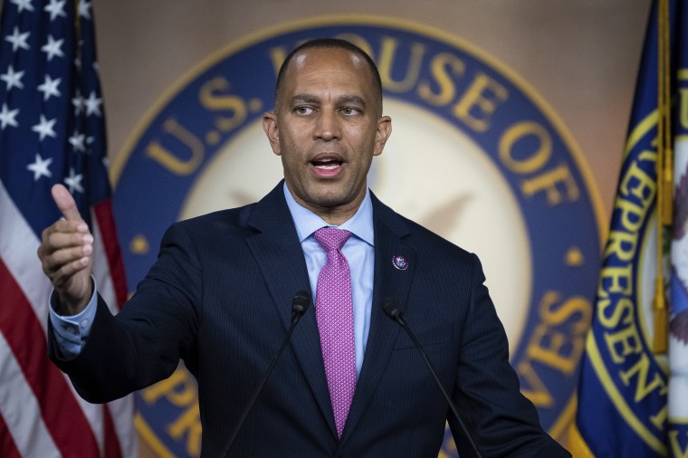 Representative Hakeem Jeffries (D-N.Y.) speaks to media during a post-caucus meeting press conference, at the U.S. Capitol, in Washington, D.C., on Tuesday, November 15, 2022.