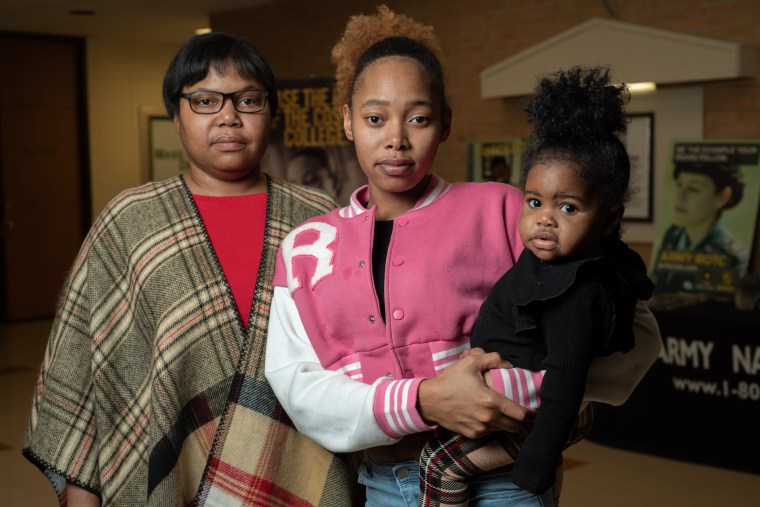 Serita Wheeler, left, with her daughter, Kayla and granddaughter, Chase at Mississippi Valley State University in Itta Bena, Miss., Nov. 16, 2022.