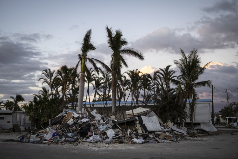 Wreckage outside a residence on San Carlos Island in Fort Myers Beach, Fla., on Oct. 31.