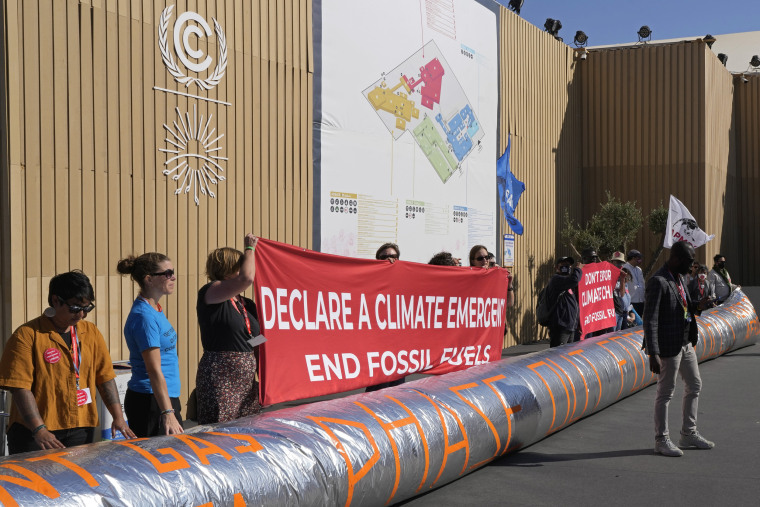 Demonstrators participate in a protest to end fossil fuels at the COP27 U.N. Climate Summit