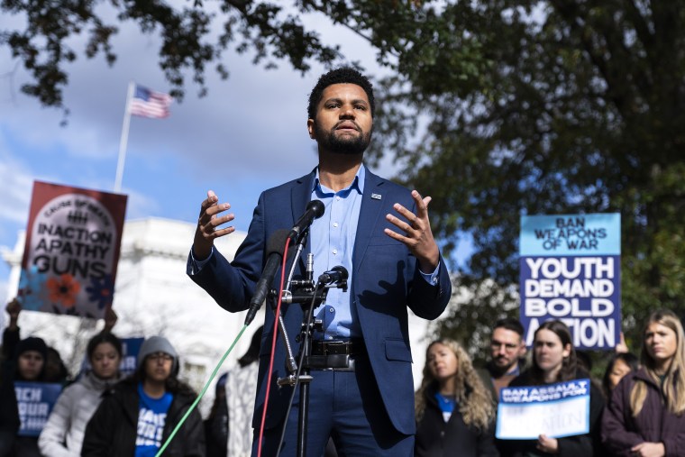 Rep.-elect Maxwell Frost, D-Fla., speaks during a rally outside the U.S. Capitol to call on the Senate to vote on an assault weapons ban on Wednesday, November 16, 2022.