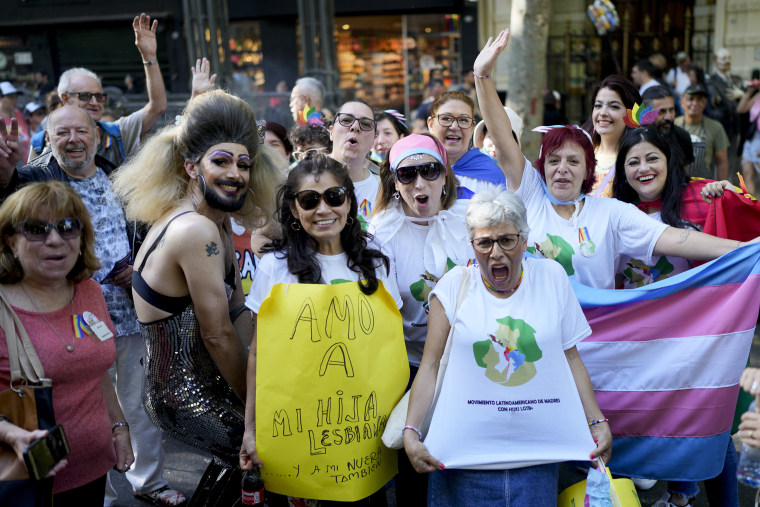 Members of the Latin American Movement of Mothers of LGTB+ Children during a march in Buenos Aires, Argentina, on Nov. 5, 2022. 