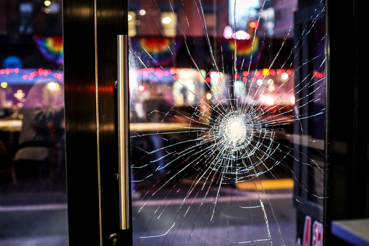 A brick was thrown at the window of VERS, located on 9th Avenue in the Hell's Kitchen neighborhood  of New York City.
