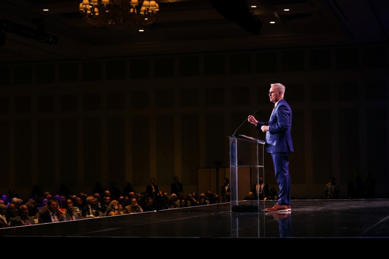 House Minority Leader Kevin McCarthy speaks at the Republican Jewish Coalition annual leadership meeting on Nov. 19, 2022, in Las Vegas.