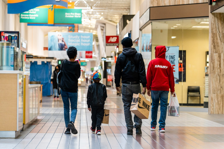 People shop at a mall in Anne Arundel, Maryland on November 9, 2022.