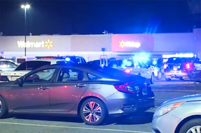 Police investigate a shooting at a Walmart in Chesapeake, Virginia, on Tuesday.