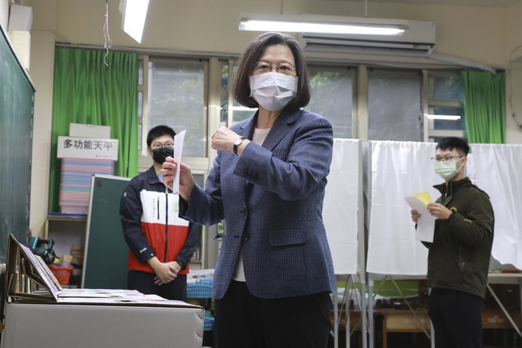 Taiwan's then-President Tsai Ing-wen casts her ballot