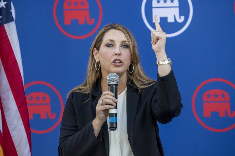 Republican National Committee Chairman Ronna McDaniel speaks during a rally