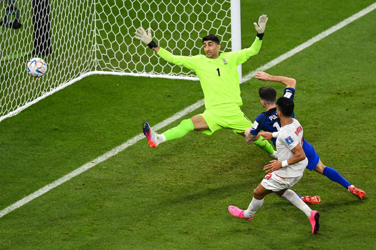 Christian Pulisic of United States scores their first goal during their World Cup match against Iran on Nov. 29, 2022, in Doha.