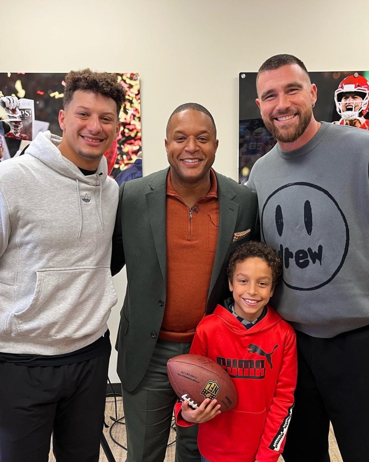 Craig's son, Del, 8, had a day he won't forget when he got to meet his favorite player, Chiefs quarterback Patrick Mahomes (left) as well as Kansas City star tight end Travis Kelce (right).