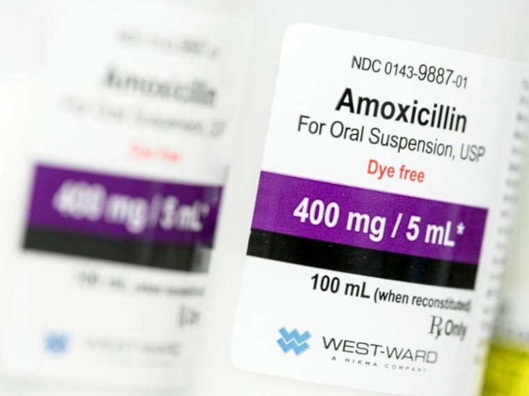 Un frasco de amoxicilina prescrito en un centro médico de Remington, Virginia, el 26 de febrero de 2019.