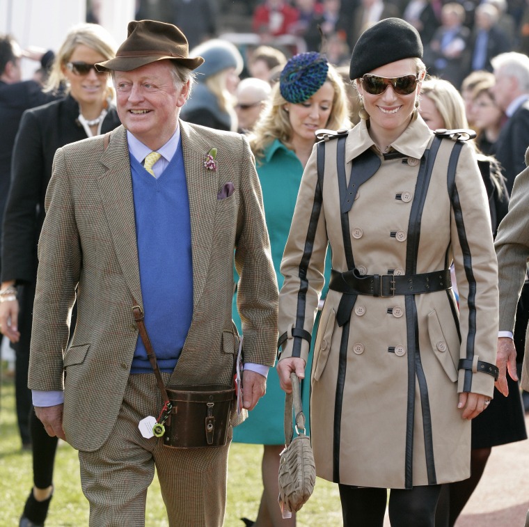 Andrew Parker Bowles and Zara Phillips attend day 3 of the Cheltenham Festival 