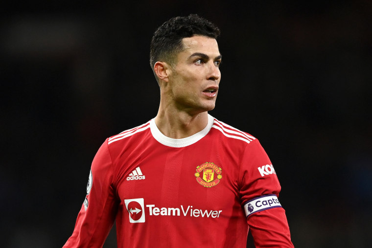 Cristiano Ronaldo of Manchester United reacts wearing the captains armband during the Premier League match between Manchester United and Wolverhampton Wanderers at Old Trafford on January 03, 2022 in Manchester, England. 