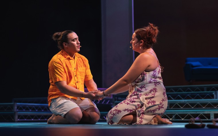 Kaʻula Krug and Kāneikolikawahineikaʻiukapuomua Baker (the program director's daughter) in "He Leo Aloha," a production about the importance of language and communication.