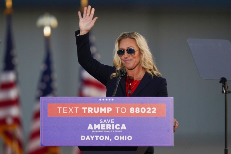 Marjorie Taylor Greene en un evento electoral celebrado el 7 de noviembre de 2022, en Vandalia, Ohio. 