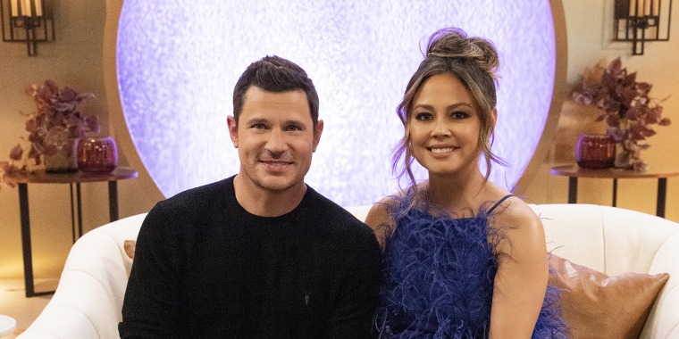 "Love Is Blind" co-hosts Nick and Vanessa Lachey during the Season Three reunion.