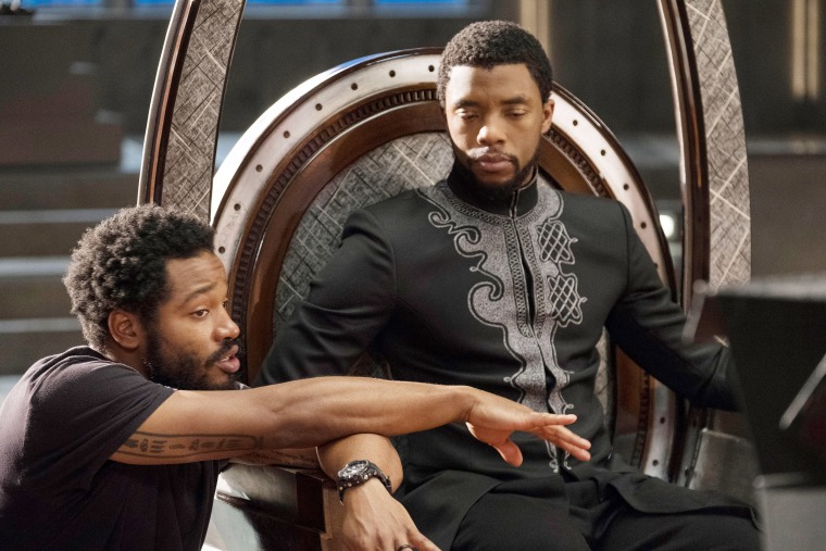 Ryan Coogler directs Chadwick Boseman on the set of "Black Panther."
