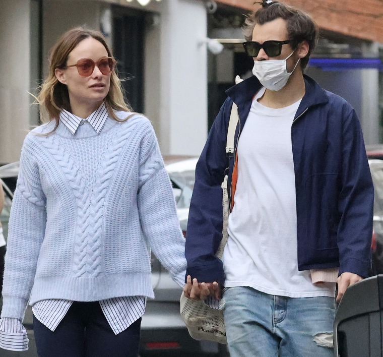 Harry Styles and Olivia Wilde are seen in Soho on March 15, 2022 in London.