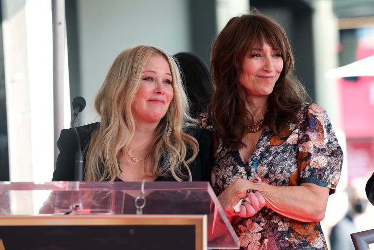 Christina Applegate and Katey Sagal speak onstage during the Hollywood Walk of Fame Ceremony honoring Christina Applegate at Hollywood Walk Of Fame.