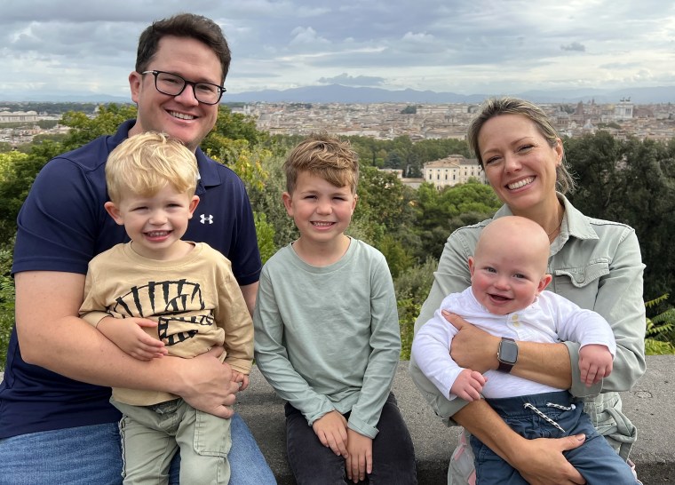 Dylan and her husband Brian Fichera are parents to three children: from left to right Oliver 2, Calvin 5 and baby Rusty 1.
