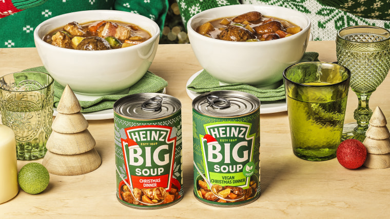 Heinz styled its Christmas Dinner Big Soup sensibly, with glasses of room-temperature water to wash it down.