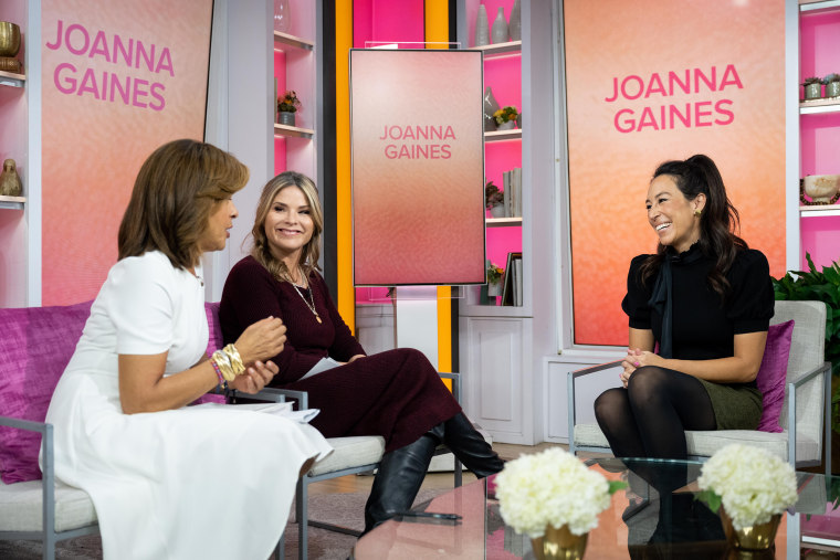 "Fixer Upper" star Joanna Gaines, right, told TODAY's Hoda Kotb and Jenna Bush Hager that she's become a "little more light" and a "little more airy" as a mom since welcoming her 4-year-old son, Crew.