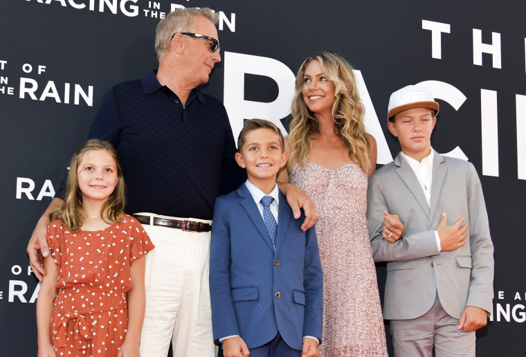 Grace Avery Costner, Kevin Costner, Hayes Logan Costner, Christine Baumgartner, and Cayden Wyatt Costner