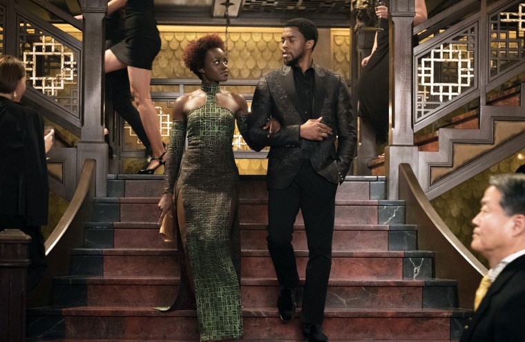 Lupita Nyong'o AS Nakia and Chadwick Boseman as T'Challa in "Black Panther."