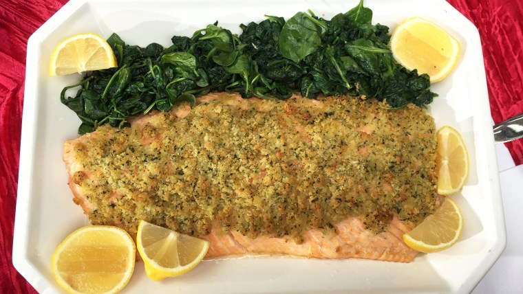 Lemon-Crusted Salmon with Garlic Spinach