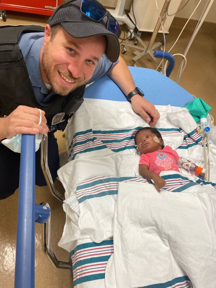Officer DuChaine visited 1-month-old Kamiyah in the hospital.