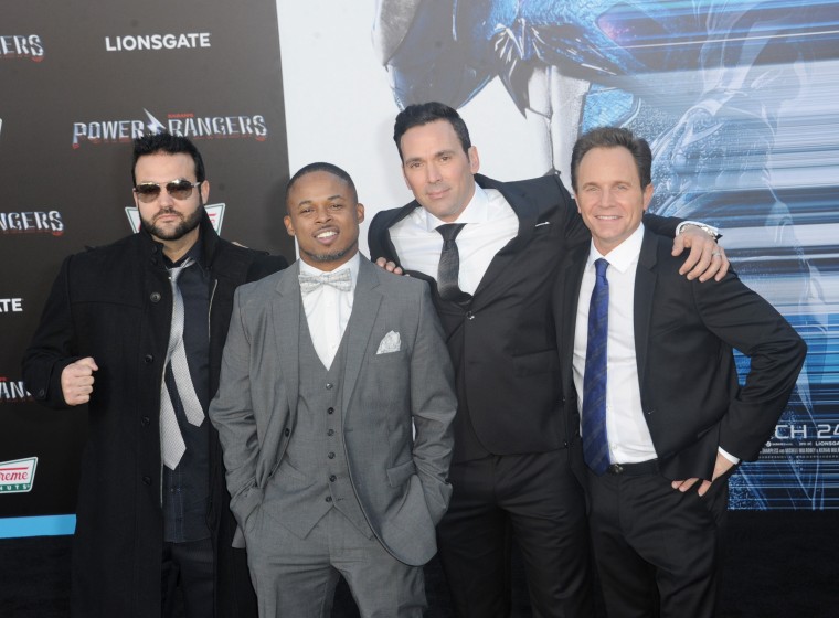 Original Power Rangers Austin St. John, Walter Jones, Jason David Frank and David Yost at the "Power Rangers" movie premiere on March 22, 2017 in Westwood, California. 