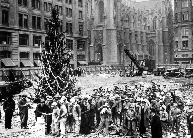 The first Rockefeller Center Christmas tree went up in 1931.