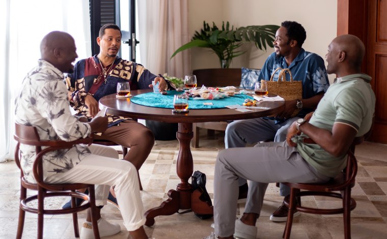 Taye Diggs as Harper Stewart, Terrence Howard as Quentin, Harold Perrineau as Julian Murch, and Morris Chestnut as Lance Sullivan in Sanaa Lathan as Robyn, Taye Diggs as Harper "The Best Man: The Final Chapters."