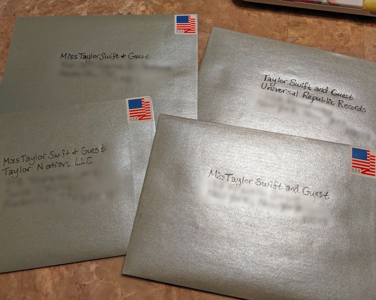 Wedding invitations addressed to Miss Taylor Swift