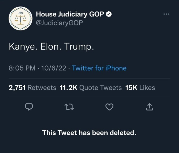 A now-deleted Tweet from the House Judiciary GOP.