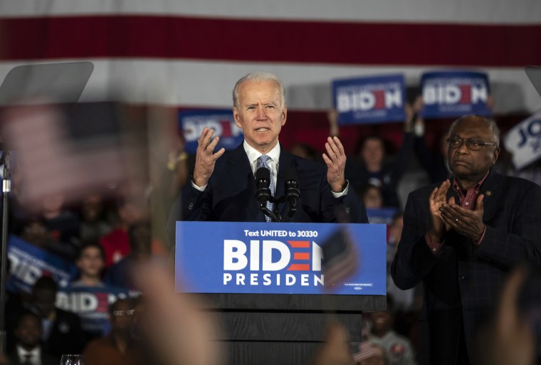 Then-Former Vice President Joe Biden speaks during a primary-night rally in South Carolina