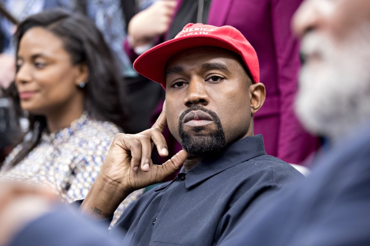 Rapper Kanye West listens during a meeting with U.S. President Donald Trump, not pictured, in the Oval Office of the White House in Washington, D.C., U.S., on Thursday, Oct. 11, 2018. West, a recording artist and prominent Trump supporter, is at the White House to have lunch with the president and to meet with presidential son-in-law and senior adviser Jared Kushner who has spearheaded the administrations efforts overhaul the criminal justice system. Photographer: Andrew Harrer/Bloomberg via Getty Images